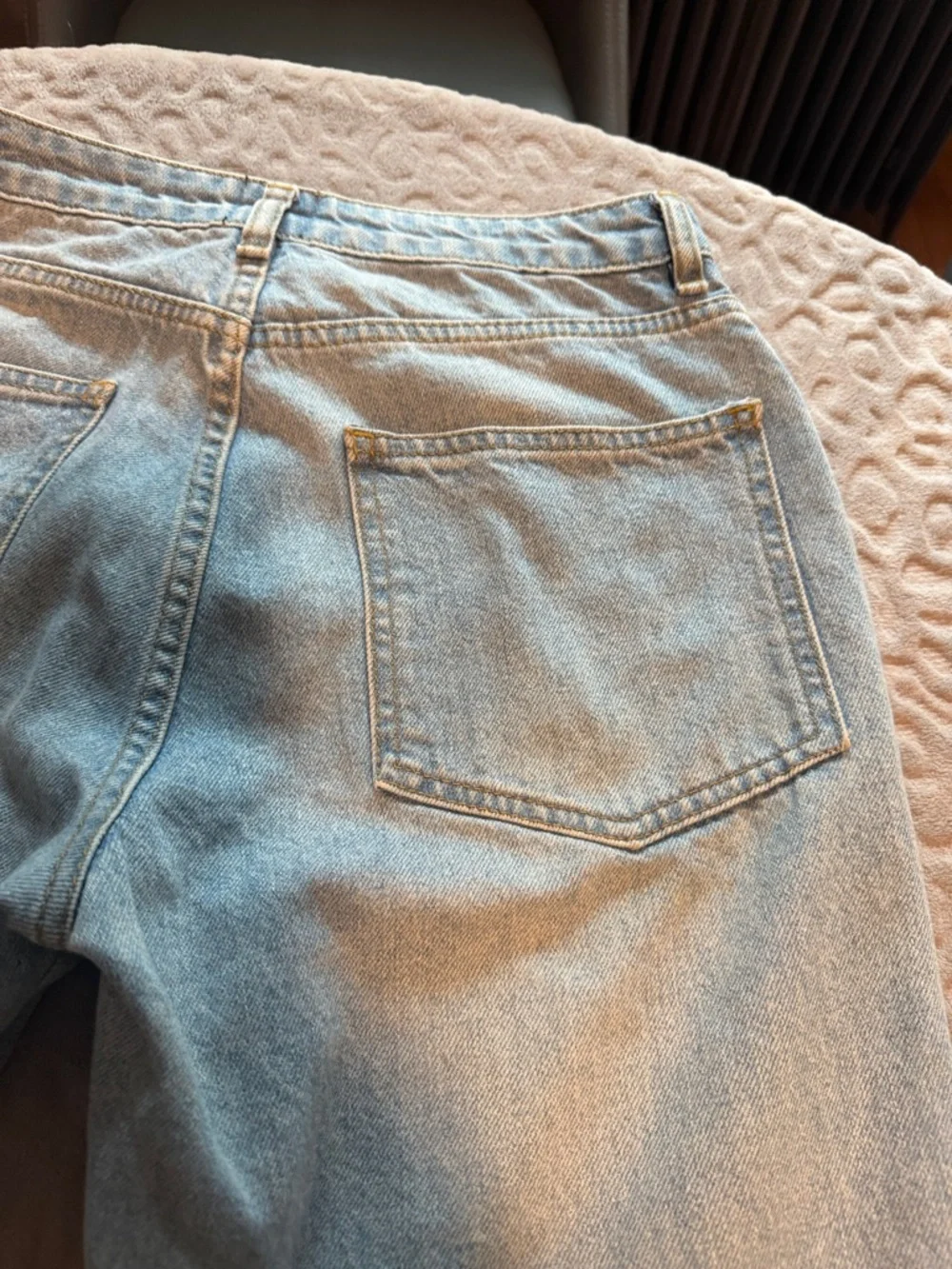 Chorus Light Blue Boyfriend Jeans with Rose Knee Patches